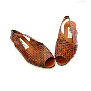 Enzo Angiolini Woven Leather Slingback Heels 8.5M Multicolor Brazil Open Toe